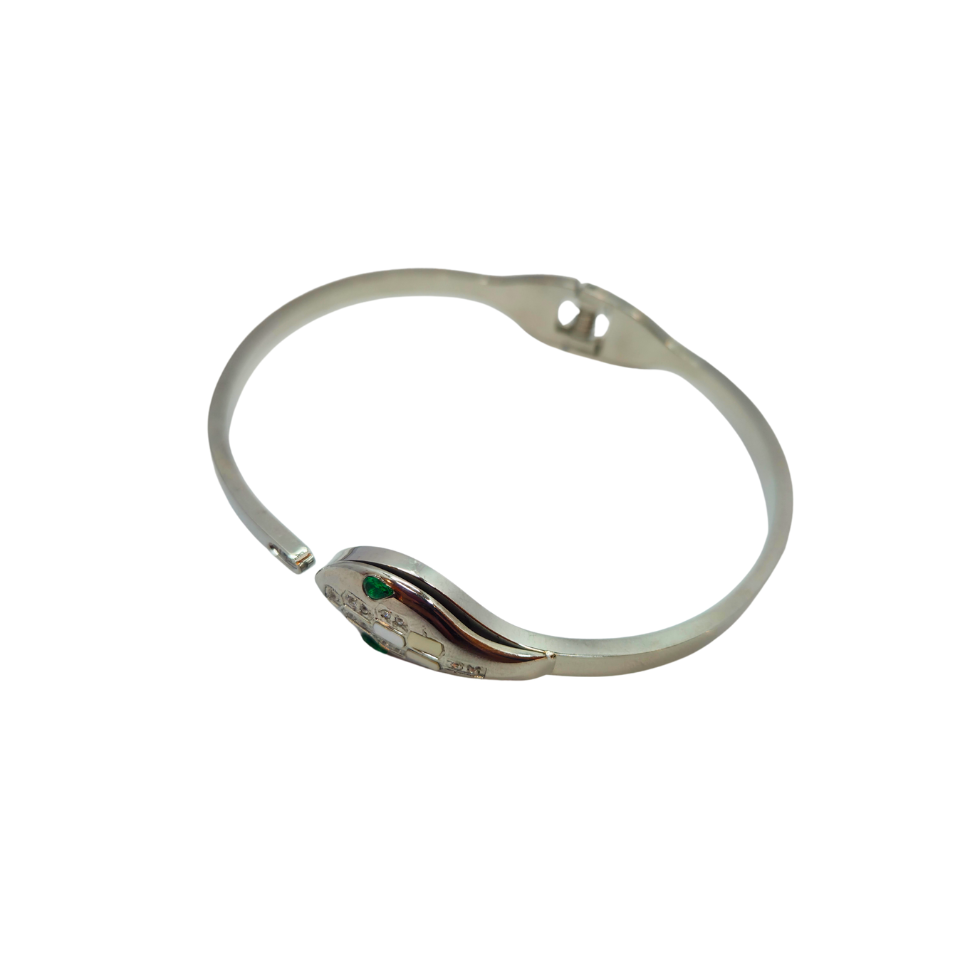 Bracelet rigide motif serpent avec émail et zircone - 100 % acier rhodié