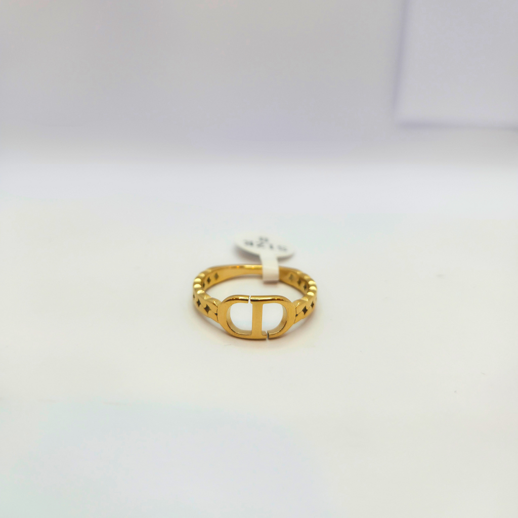 Initial "CD" Ring with Openwork Details - 100% 18K Gold Plated Steel