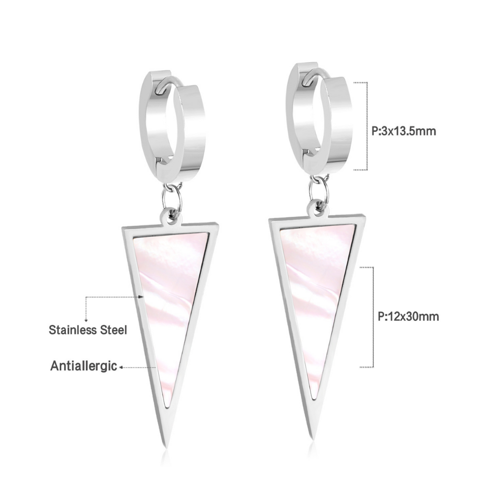 Boucles d'oreilles créoles avec pendentif triangle en nacre - Acier inoxydable hypoallergénique