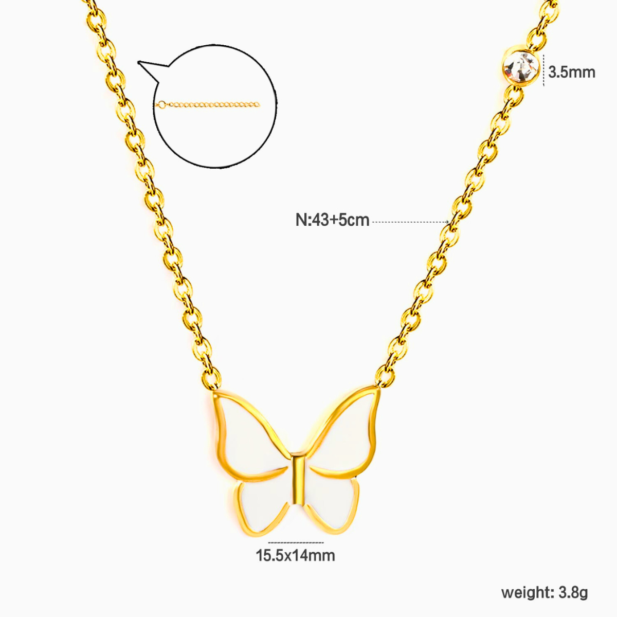 Collier pendentif papillon ajouré avec zircone - 100 % acier plaqué or 18 carats