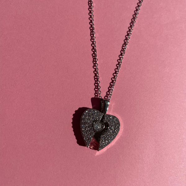Collier cœur en acier avec zircone et cœur intérieur 100 % plaqué or 18 carats