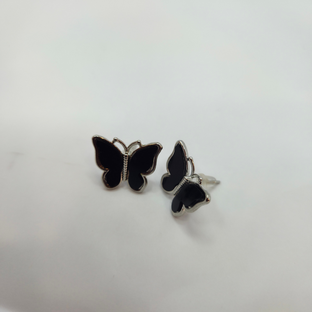 Conjunto Collar con Mariposas Bicolor y Pendientes Esmaltados - 100% Acero Bañado en Rodio