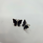 Conjunto Collar con Mariposas Bicolor y Pendientes Esmaltados - 100% Acero Bañado en Rodio
