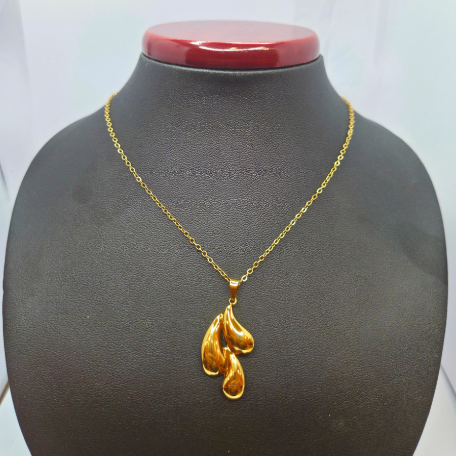 Conjunto Collar y Pendientes Diseño Abstracto Curvo - 100% Acero Bañado en Oro 18K