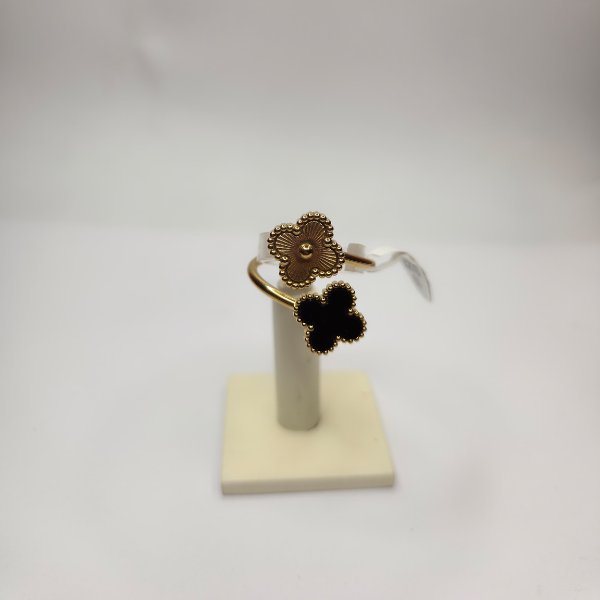 Bague Double Fleur en Acier Plaqué Or 18 Carats - Taille 19