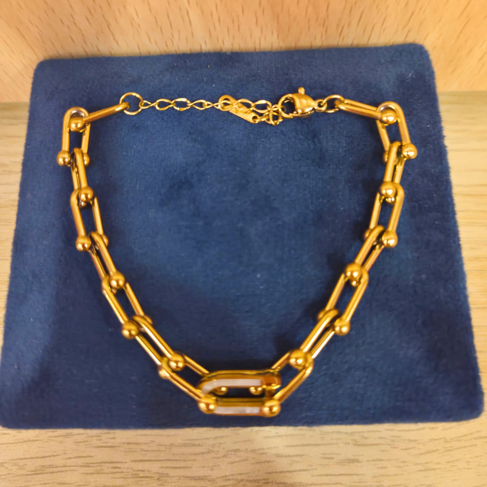 Bracelet chaîne épaisse à maillons en U - 100 % acier plaqué or 18 carats