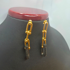 Conjunto de Cadena de Eslabones con Detalles Negros (Collar, Pulsera y Pendientes) - 100% Acero Bañado en Oro 18K