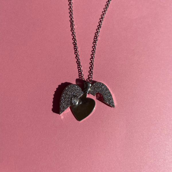 Collier cœur en acier avec zircone et cœur intérieur 100 % plaqué or 18 carats