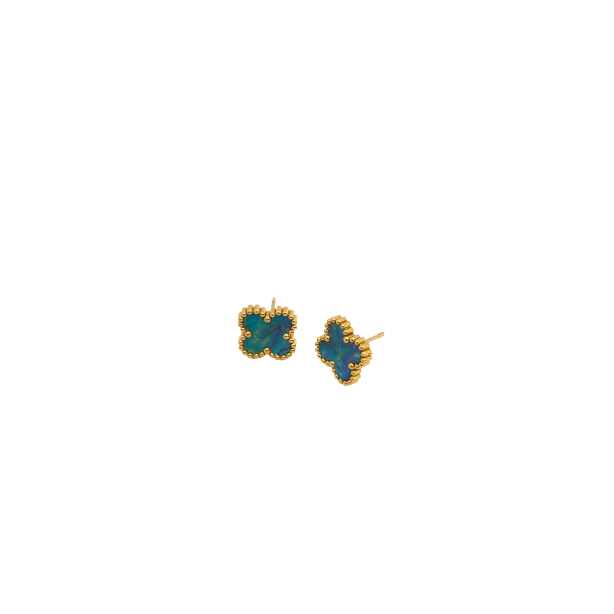 Conjunto Completo de Tréboles Esmaltados Turquesa Jaspeado (Collar, Pendientes, Pulsera y Anillo) - 100% Acero Bañado en Oro 18K