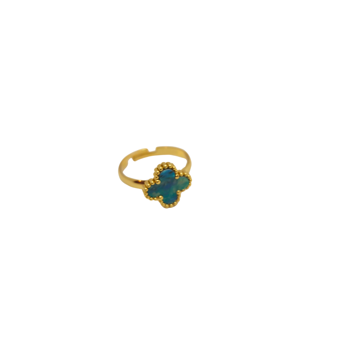 Conjunto Completo de Tréboles Esmaltados Turquesa Jaspeado (Collar, Pendientes, Pulsera y Anillo) - 100% Acero Bañado en Oro 18K