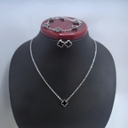 Conjunto de Joyería Trébol Negro 100% Acero Inoxidable Color Plata