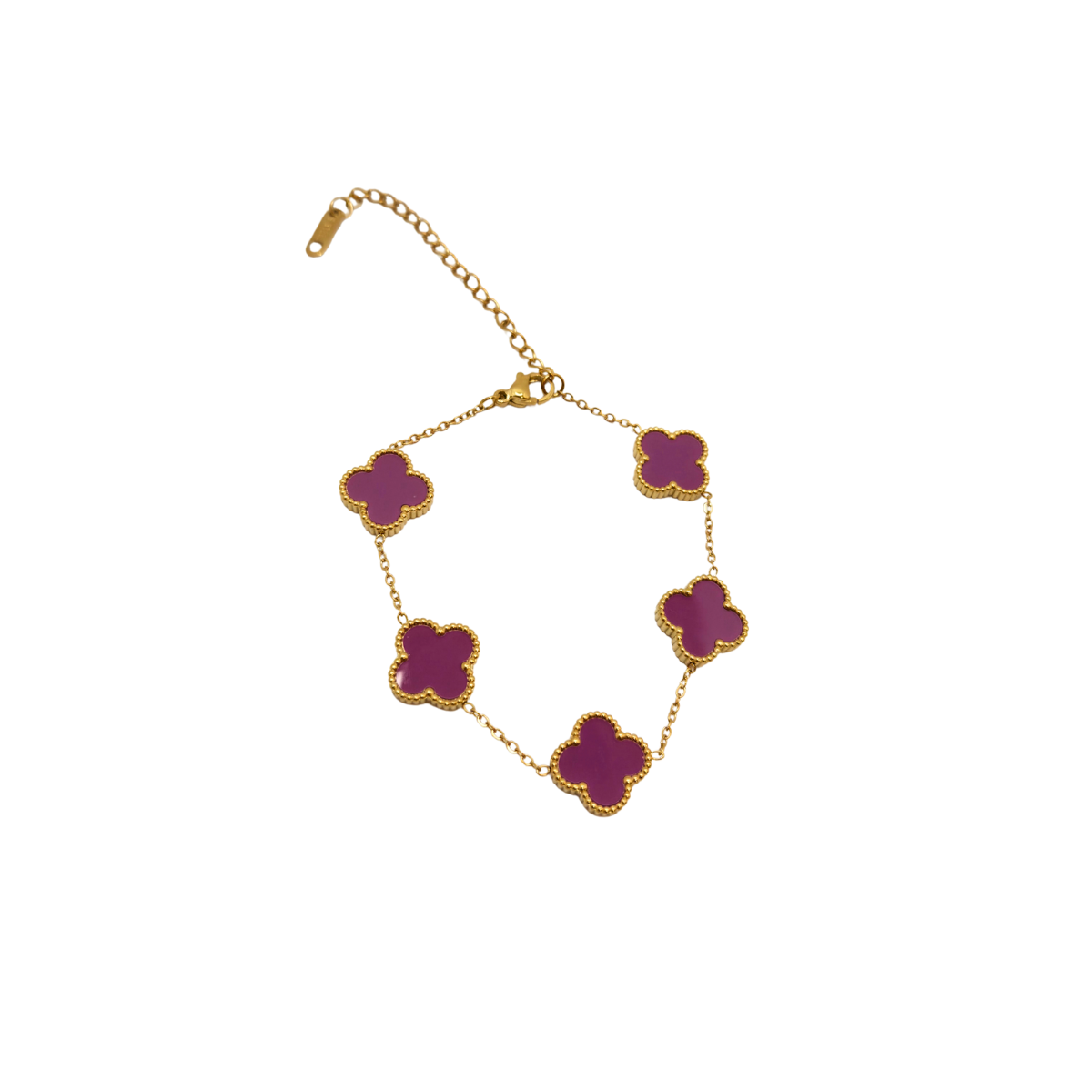 Pulsera de Trébol Morado Intenso 100% Acero Bañado en Oro 18K
