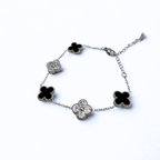 Pulsera de Trébol Plateada con Circonitas y Negro 100% Acero Inoxidable