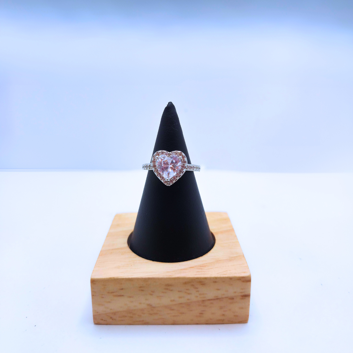 Bague cœur transparente avec zircone 100 % acier inoxydable couleur argent