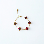 Pulsera de Trébol Rojo 100% Acero Bañado en Oro 18K