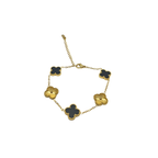 Pulsera de Trébol Alternado Negro y Dorado 100% Acero Bañado en Oro 18K