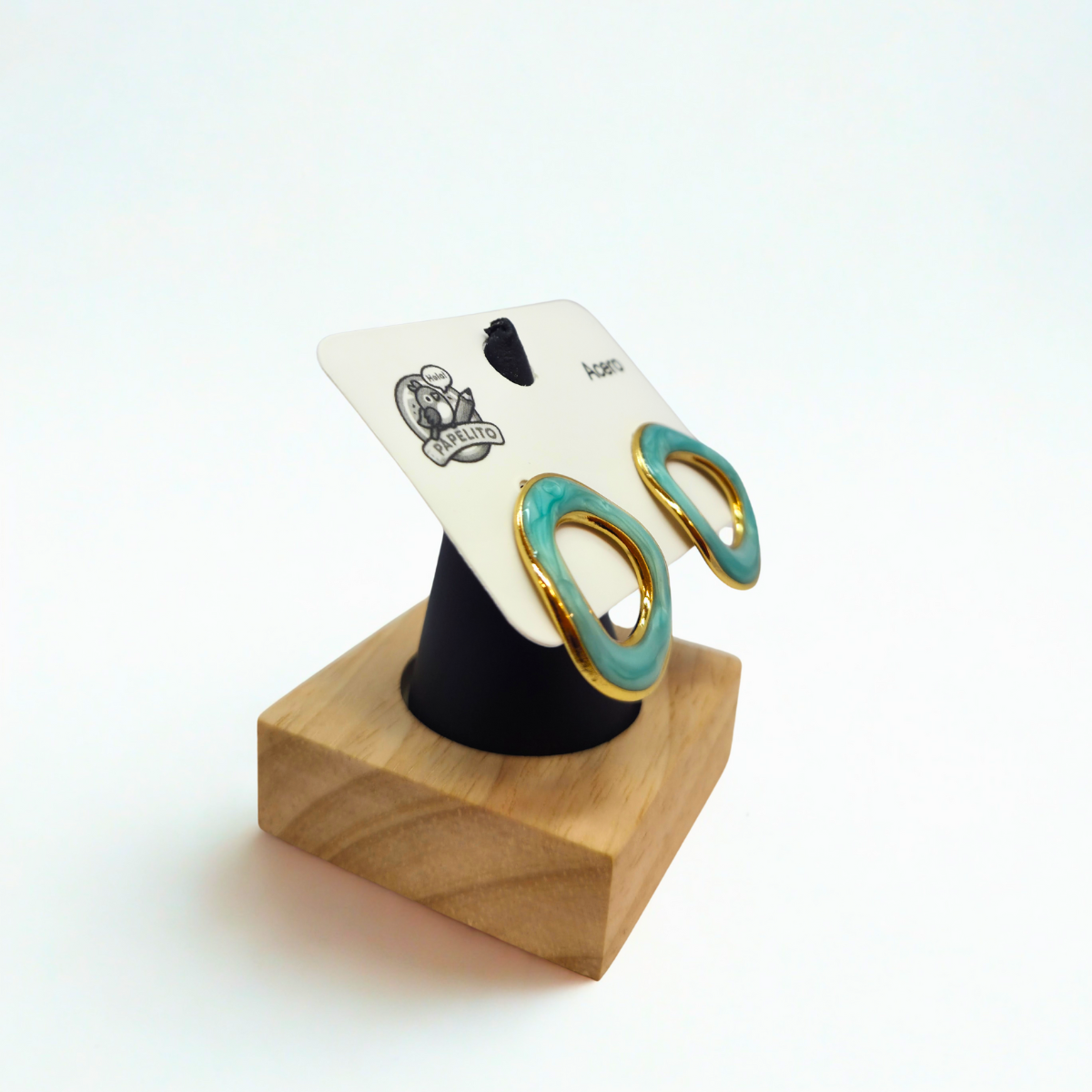 Pendientes de Aro Ovalado con Esmalte Turquesa - 100% Acero Bañado en Oro 18K