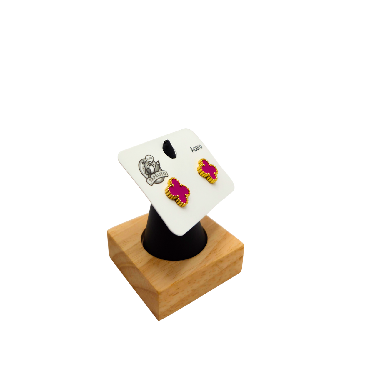 Pendientes Trébol de la Suerte Fucsia - Acero 100% Bañado en Oro 18K