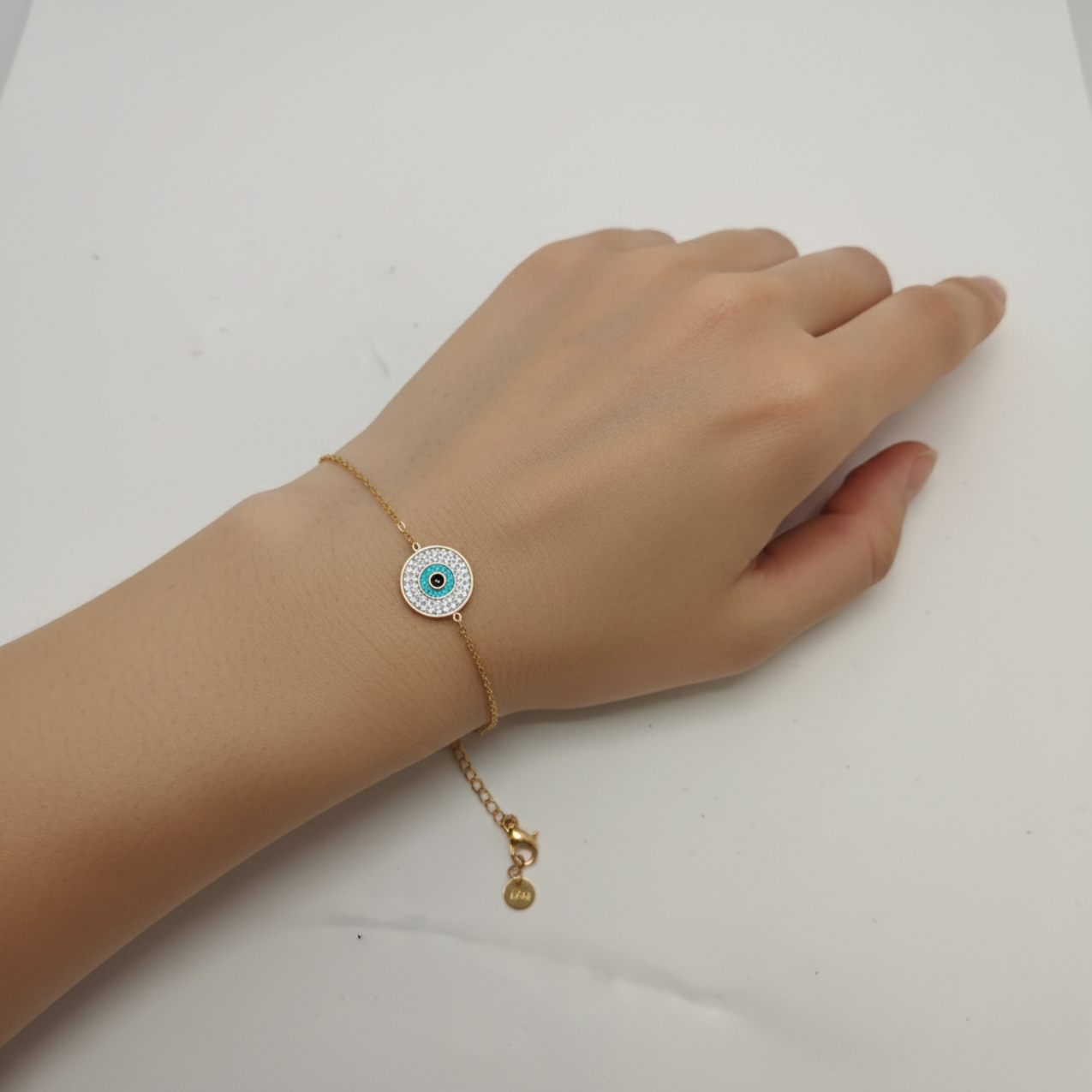 Pulsera Ojo Turco con Circonitas 100% Acero Bañado en Oro 18K