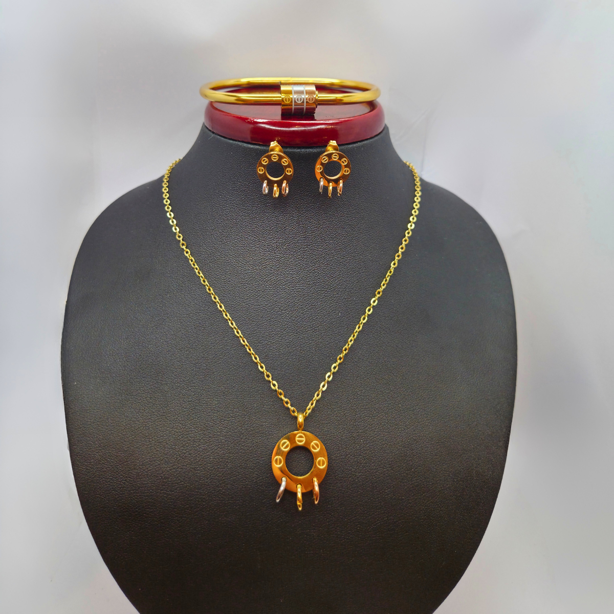 Conjunto de Tréboles de Cuatro Hojas de Colores (Collar, Pulsera y Pendientes) - 100% Acero Bañado en Oro 18K