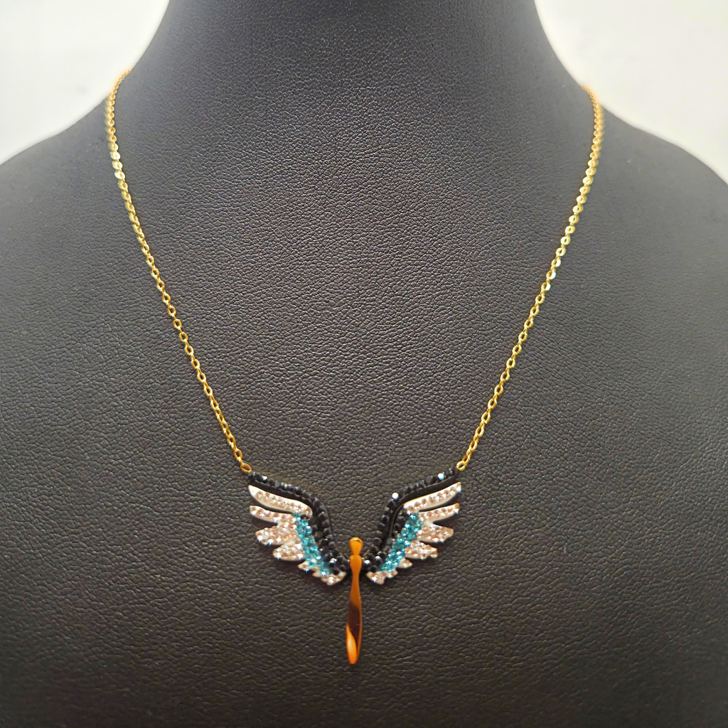 Collar Alas de Ángel con Circonitas Multicolor 100% Acero Bañado en Oro 18K