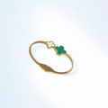 Bracelet rigide avec trèfle en nacre blanche et malachite verte 100 % acier plaqué or 18 carats