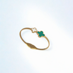 Pulsera Rígida con Trébol Blanco Nácar y Verde Malaquita 100% Acero Bañado en Oro 18K