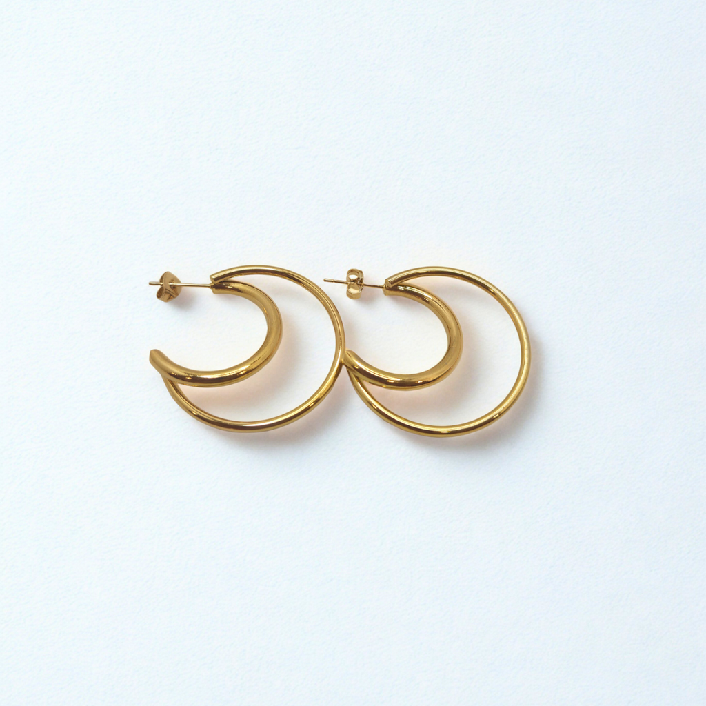 Pendientes de Doble Aro Media Luna 100% Acero Bañado en Oro 18K