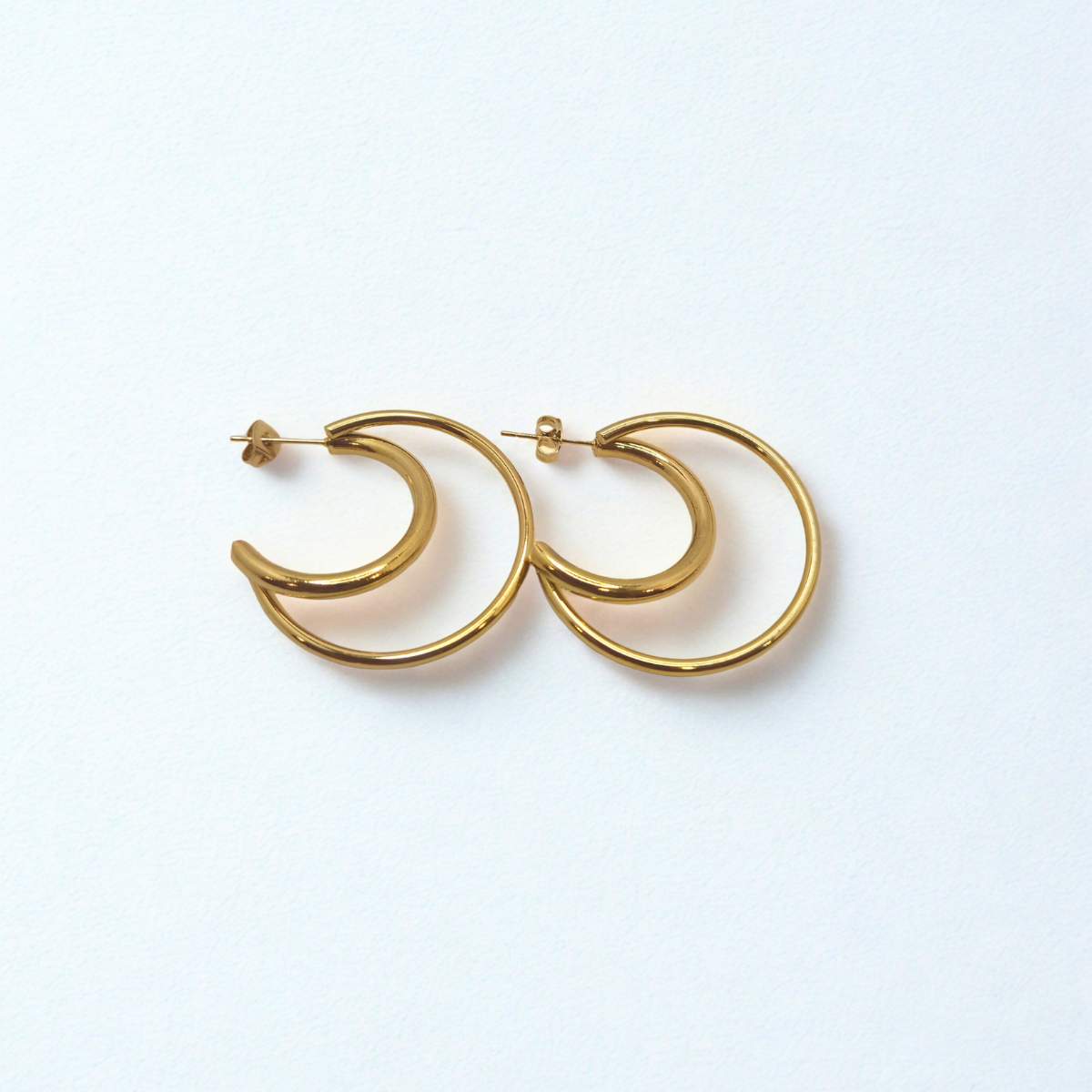 Pendientes de Doble Aro Media Luna 100% Acero Bañado en Oro 18K