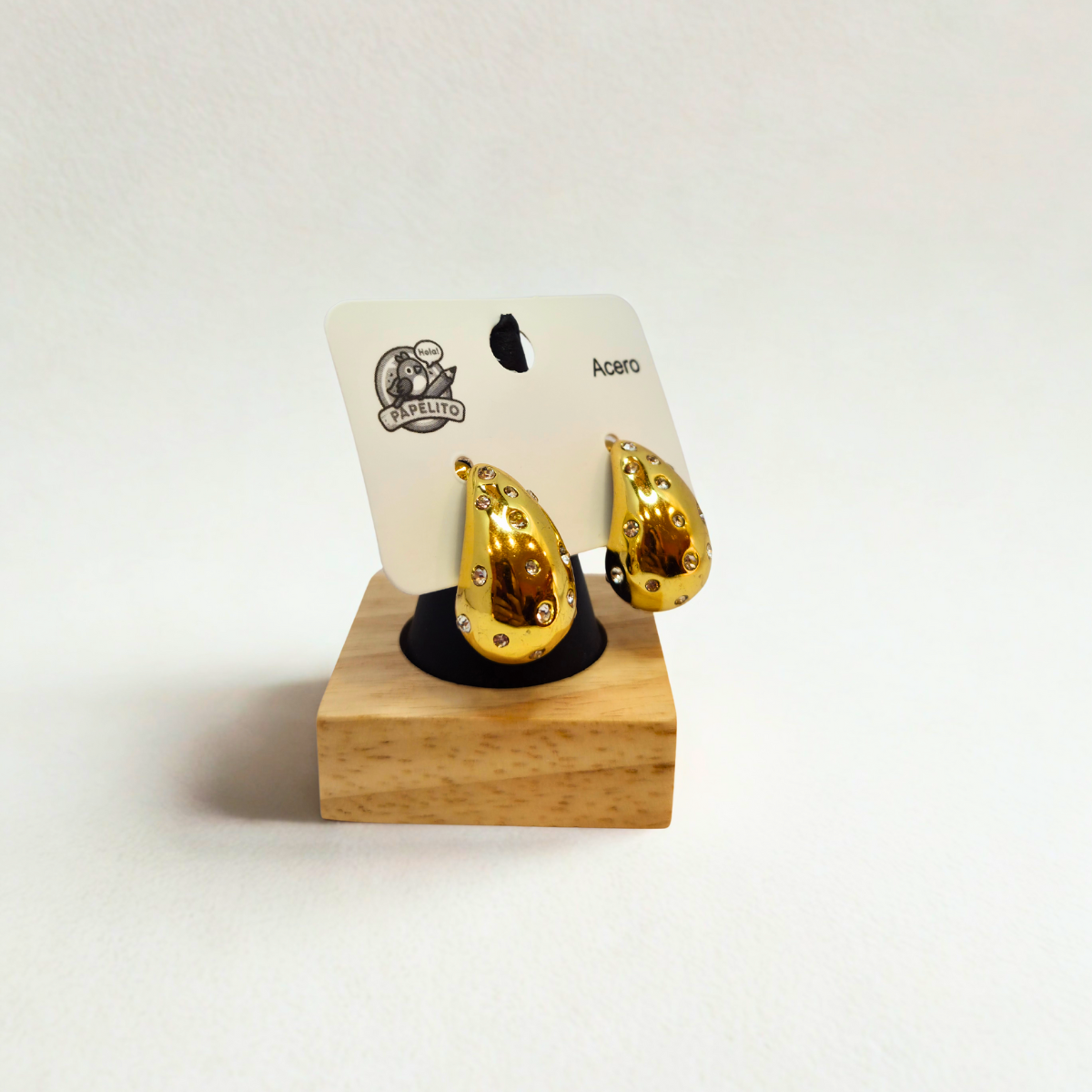 Pendientes de Gota Abultada con Incrustaciones de Circonitas - 100% Acero Bañado en Oro 18K