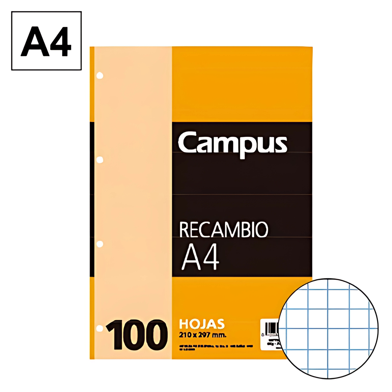 Recambio Archivador Campus A4 100 Hojas 60g Cuadrícula 4 mm