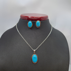 Conjunto de Joyas con Turquesa Reconstituida - Pendientes y Collar 100% Acero Bañado en Plata