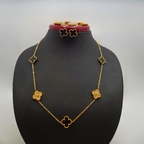 Conjunto de Lujo Tréboles Negros y Circonitas - Acero Bañado en Oro 18K