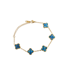 Pulsera de Trébol Azul Iridiscente 100% Acero Bañado en Oro 18K