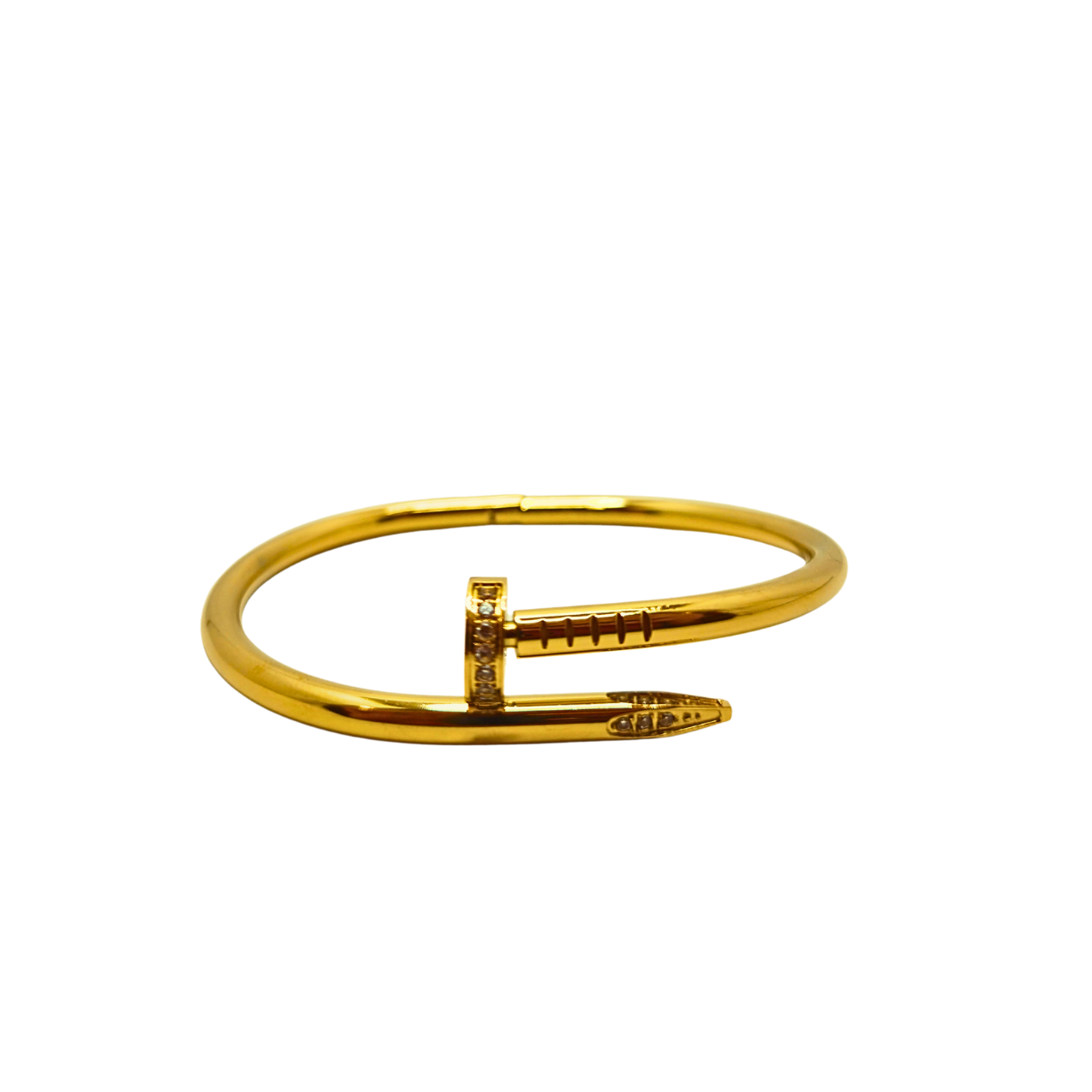 Pulsera Rígida Diseño de Clavo con Circonitas 100% Acero Bañado en Oro 18K