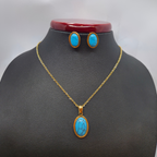 Conjunto de Collar y Pendientes con Ovalo de Piedra Turquesa Natural - 100% Acero Bañado en Oro 18K