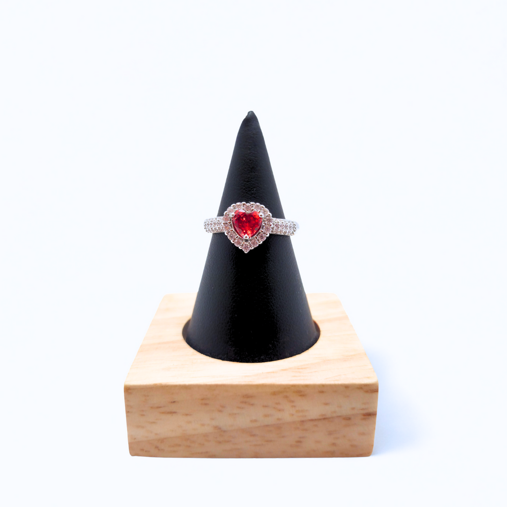 Adjustable "Empress" Ring with Pear-Shaped Zirconia and Halo – 18K White Gold Plated Steel