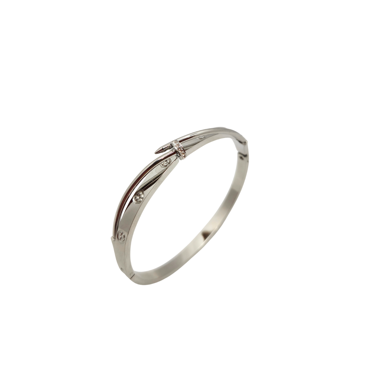 Pulsera Rígida Diseño Clavo con Circonitas - Acero Bañado en Plata