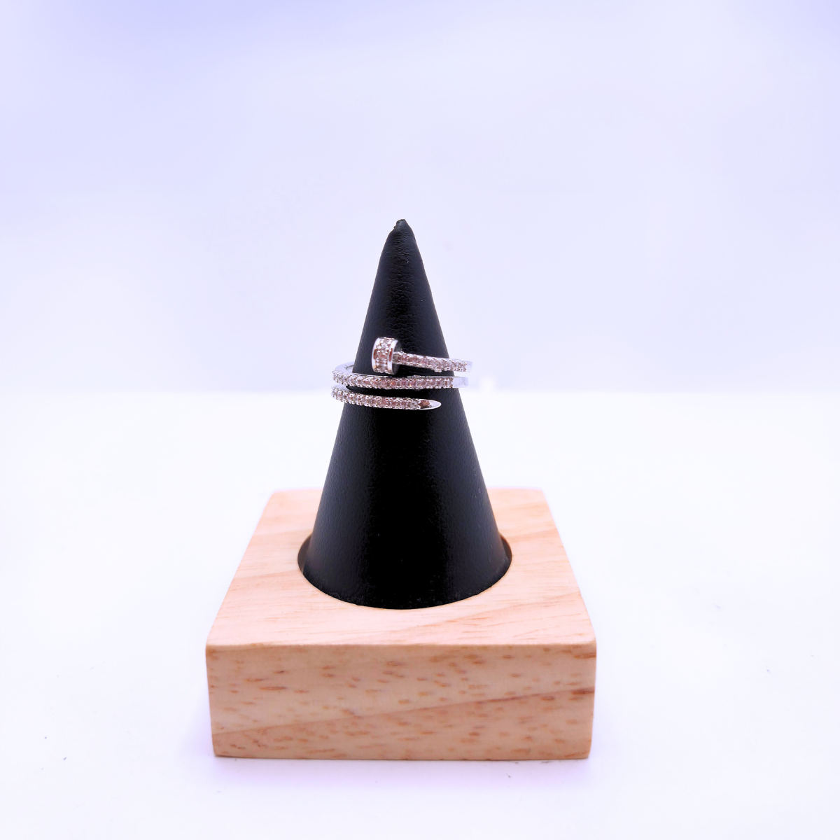 Bague ajustable « Clou de rébellion » en argent et zircone – Acier plaqué or blanc 18 carats