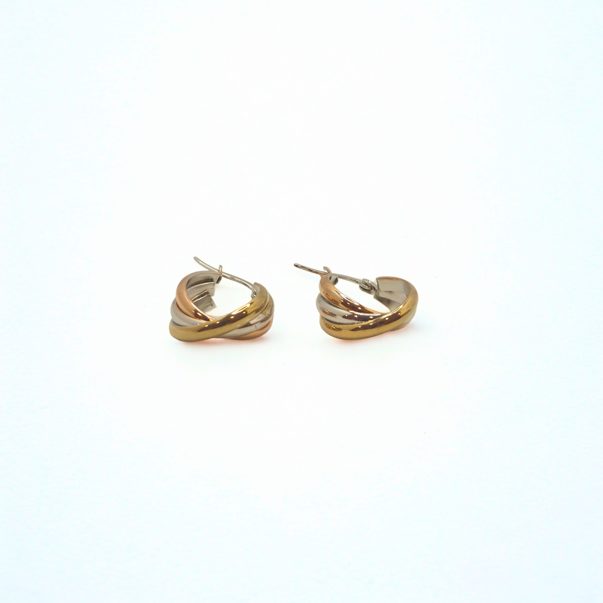 Pendientes de Aro Triple Banda 100% Acero Bañado en Oro 18K