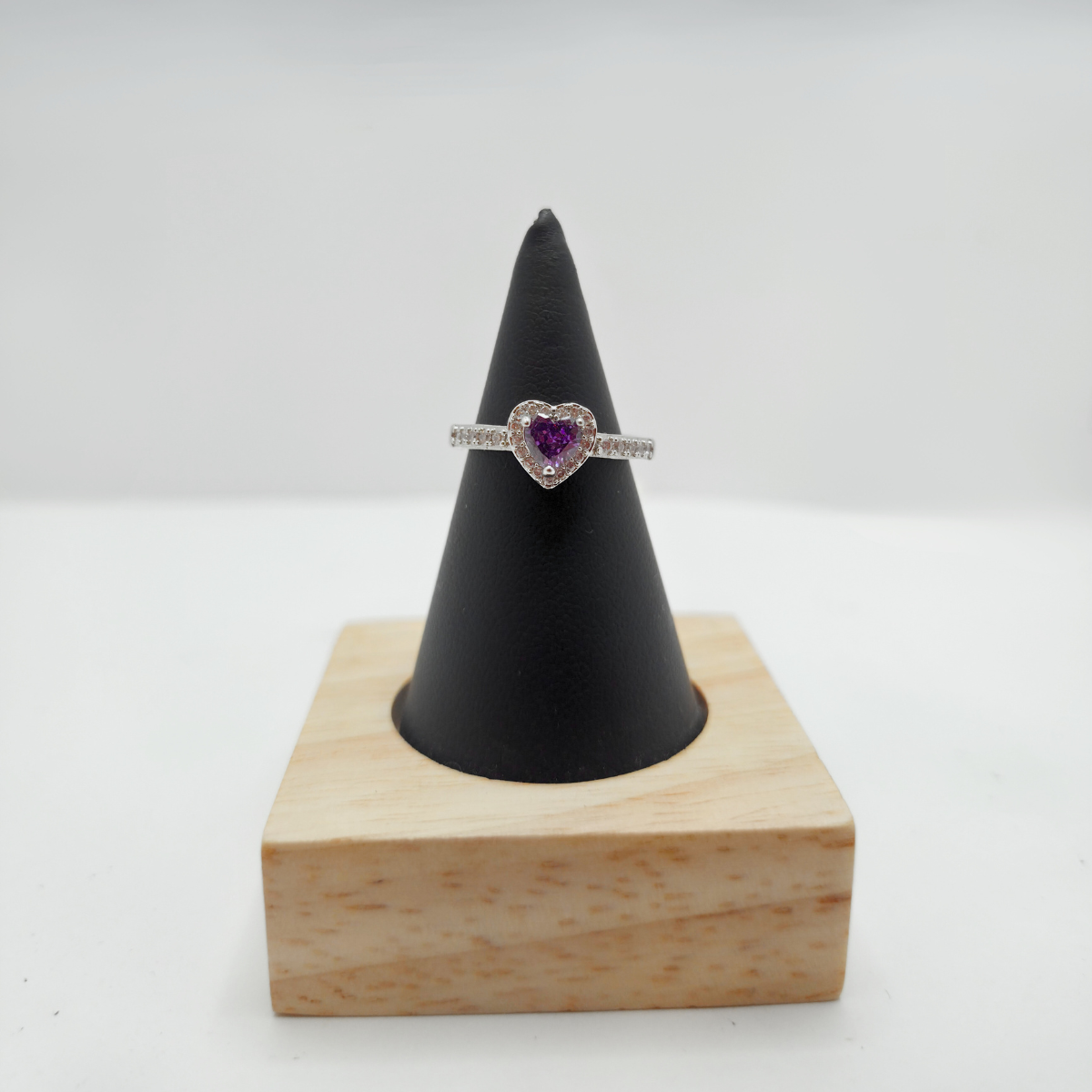 Bague cœur violet avec zircone 100 % acier inoxydable couleur argent
