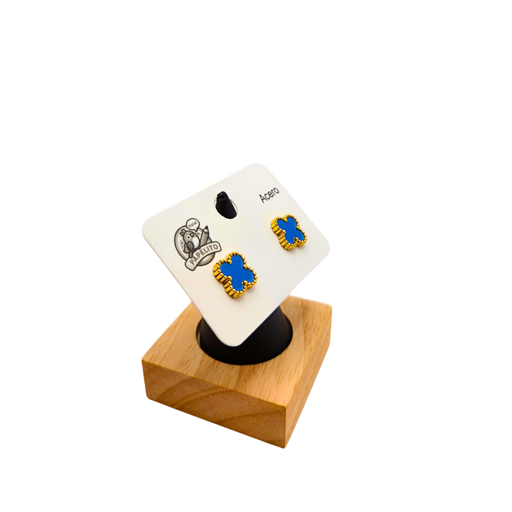 Pendientes Trébol de la Suerte Azul - Acero 100% Bañado en Oro 18K