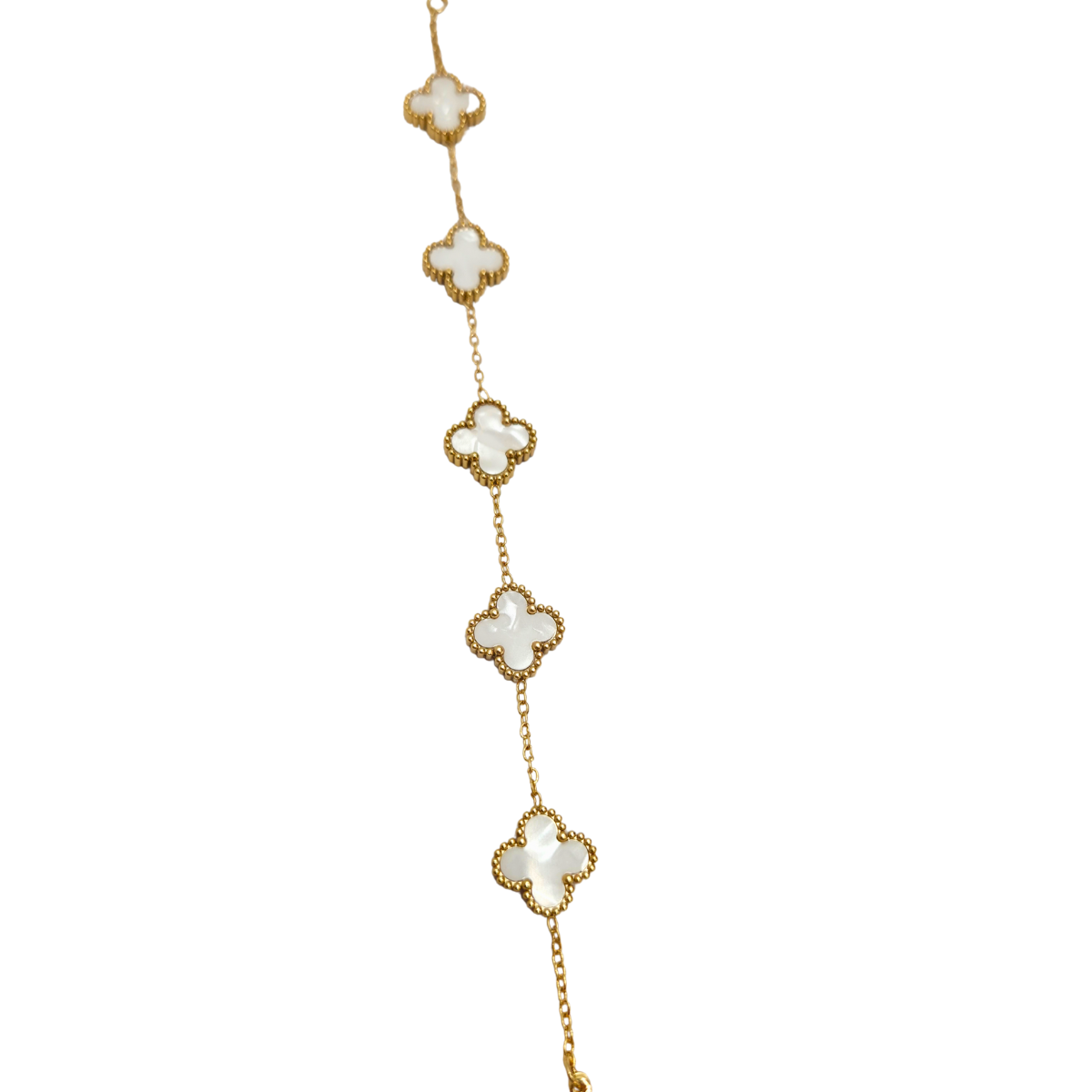 Conjunto de Joyería Trébol Blanco Nácar Largo 100% Acero Bañado en Oro 18K