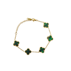 Pulsera de Trébol Verde Malaquita 100% Acero Bañado en Oro 18K