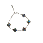 Pulsera de Trébol Nácar Iridiscente 100% Acero Inoxidable Color Plata