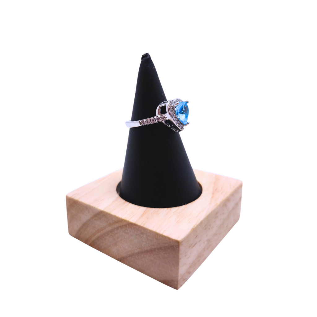 Adjustable "Heart of the Ocean" Ring with Blue Zirconia and Halo – 18K White Gold Plated Steel