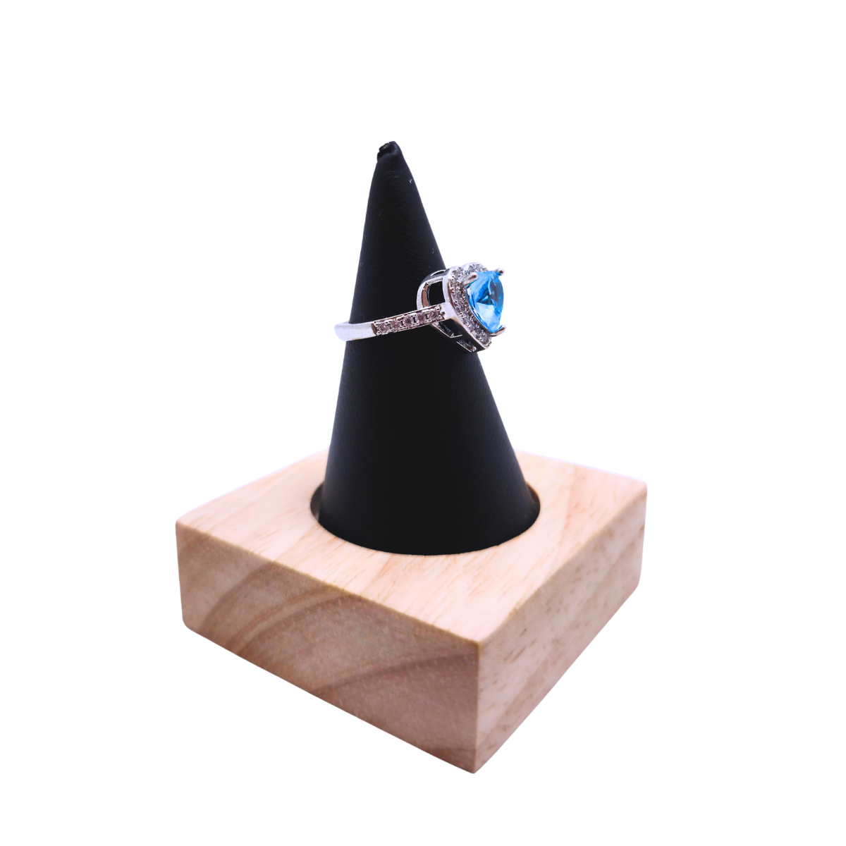 Bague ajustable « Cœur de l'Océan » avec zircone bleue et halo – Acier plaqué or blanc 18 carats