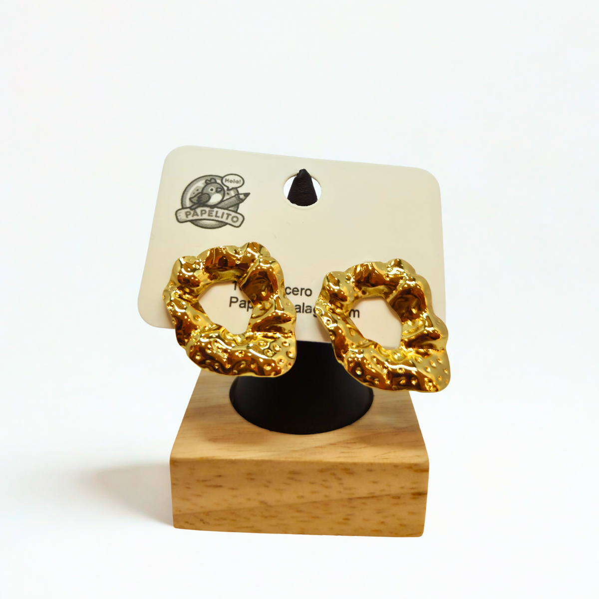 Pendientes de Aro Irregular con Textura Ondulada - 100% Acero Bañado en Oro 18K