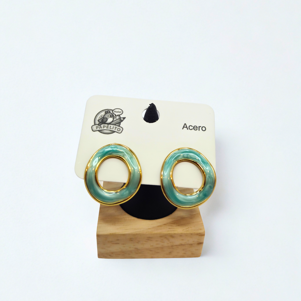 Oval Hoop Earrings with Turquoise Enamel - 100% 18K Gold Plated Steel