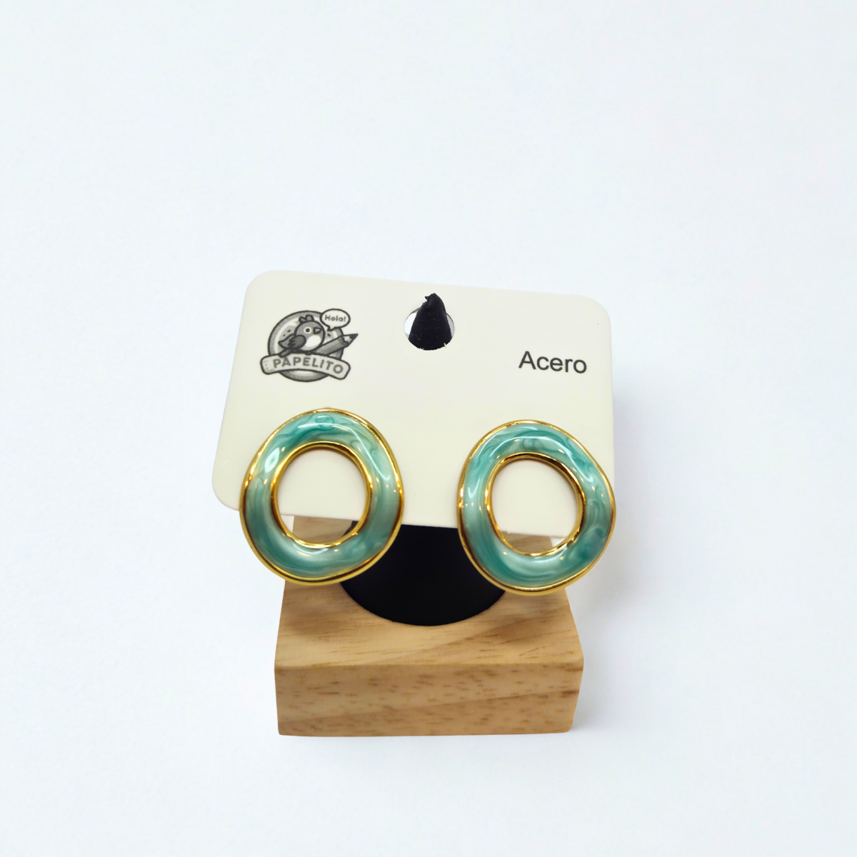 Pendientes de Aro Ovalado con Esmalte Turquesa - 100% Acero Bañado en Oro 18K
